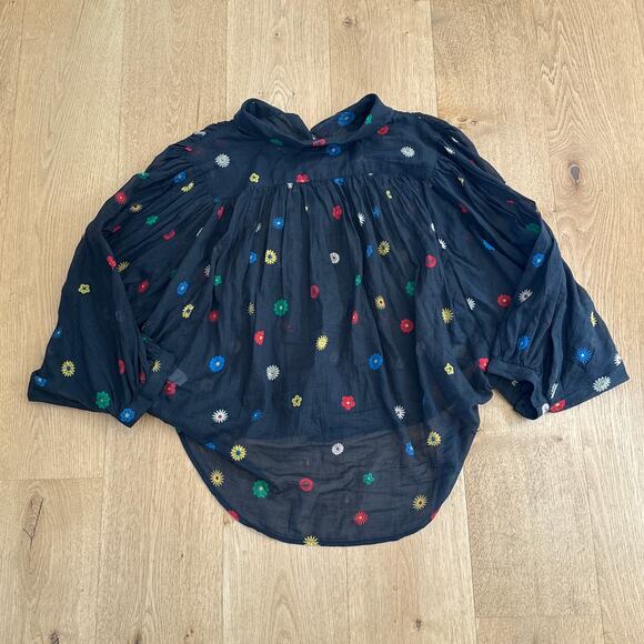 Mother Curved Hem Blouse The Breeze Top Size M Black Multicolor - Picture 5 of 6